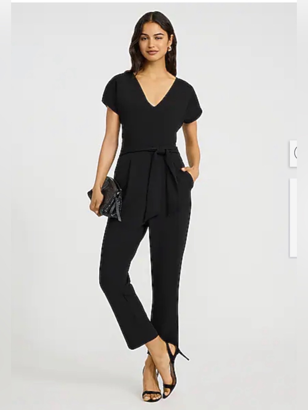 V-Neck Tie Waist Straight Leg Jumpsuit with Pockets